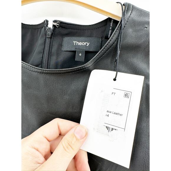 Theory Bedford Mod Faux Leather Sleeveless Shift Dress In Black Size 6 - Picture 3 of 6